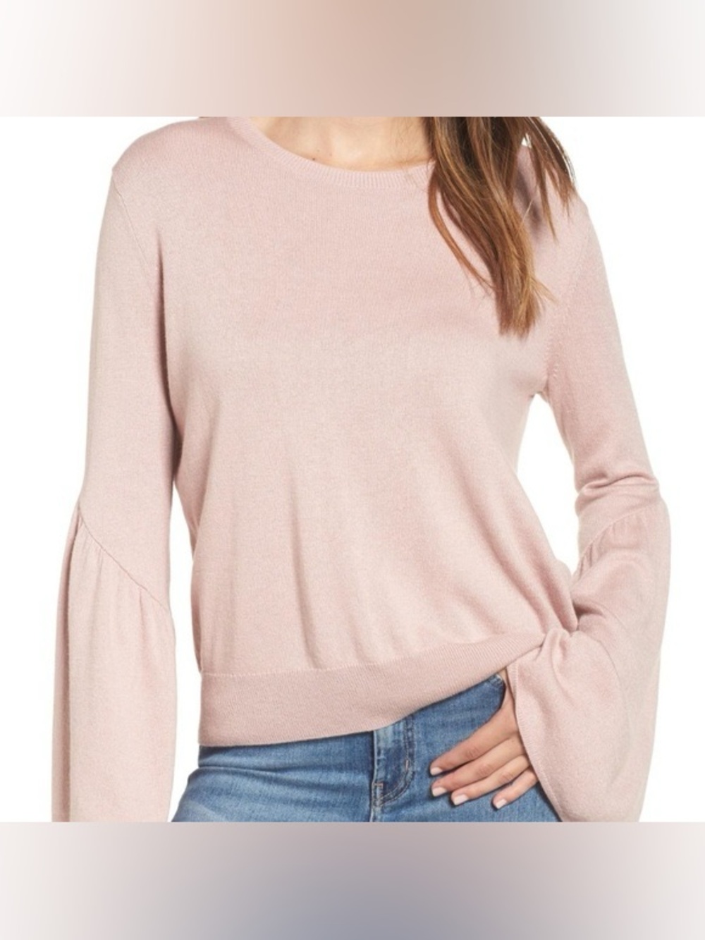Leith Dusty Rose Crew Neck Bell Sleeve Sweater